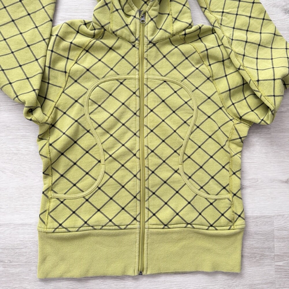Lululemon LIMITED EDITION Scuba Hoodie Zip Up Lime Green Diamond Grid Size 10/12 - Picture 6 of 10